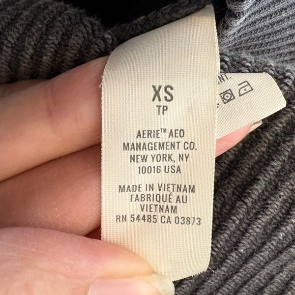 Aerie Oversized Washed Out Charcoal Grey Ribbed Cropped Hoodie Size Extra Small - Picture 4 of 7